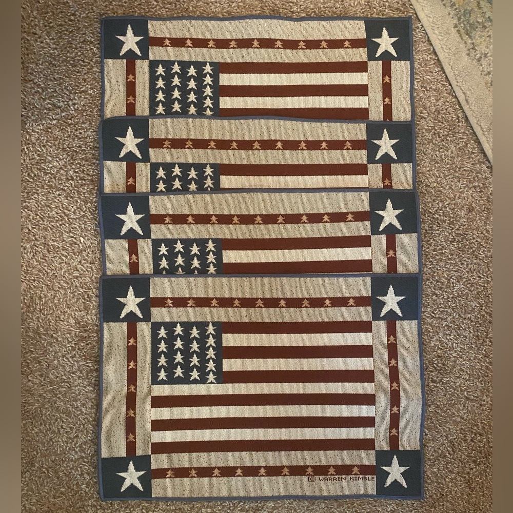 Warren Kimble American Flag Placemats Set of 4. NWOT.